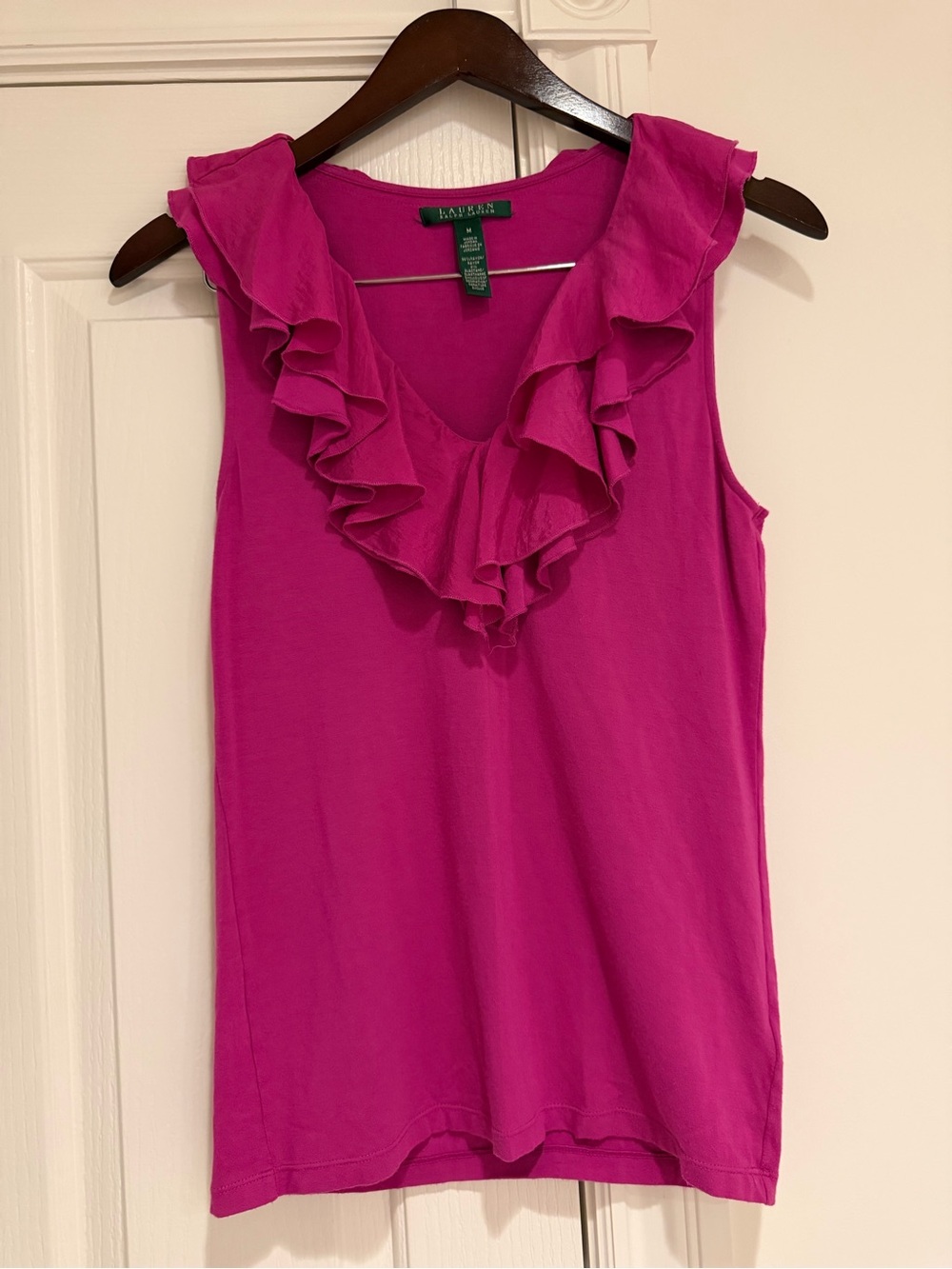 Lauren Ralph Lauren Pink Ruffle Sleeveless Top Blouse Size M
